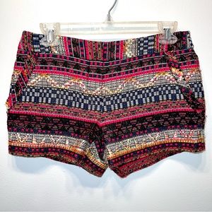 Trina Turk Red Multicolor  Textured Jacquard Mini Shorts Pockets Sz 2 Inseam 3"
